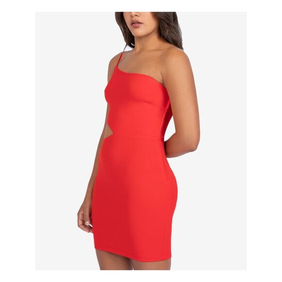 NWT B DARLIN Womens Red Stretch One-shoulder Spaghetti Strap Short Dress 7\8 - Picture 3 of 5